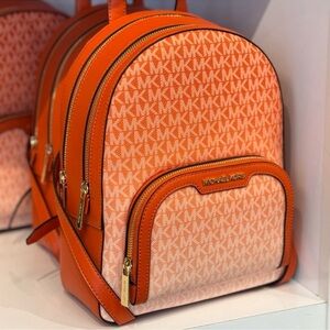 Michael Kors Jaycee Medium Ombré Signature Logo Backpack Red Clay